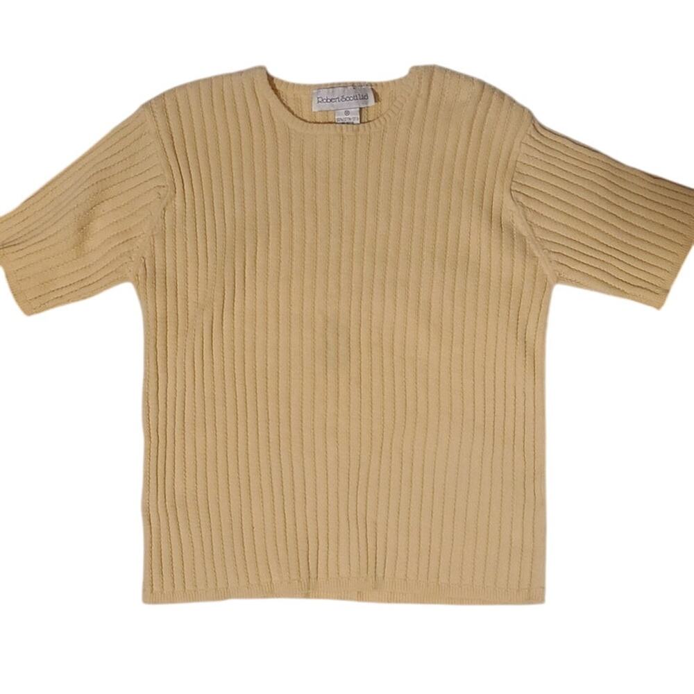 Vintage Butter Yellow Short Sleeve Cotton Sweater- Medium